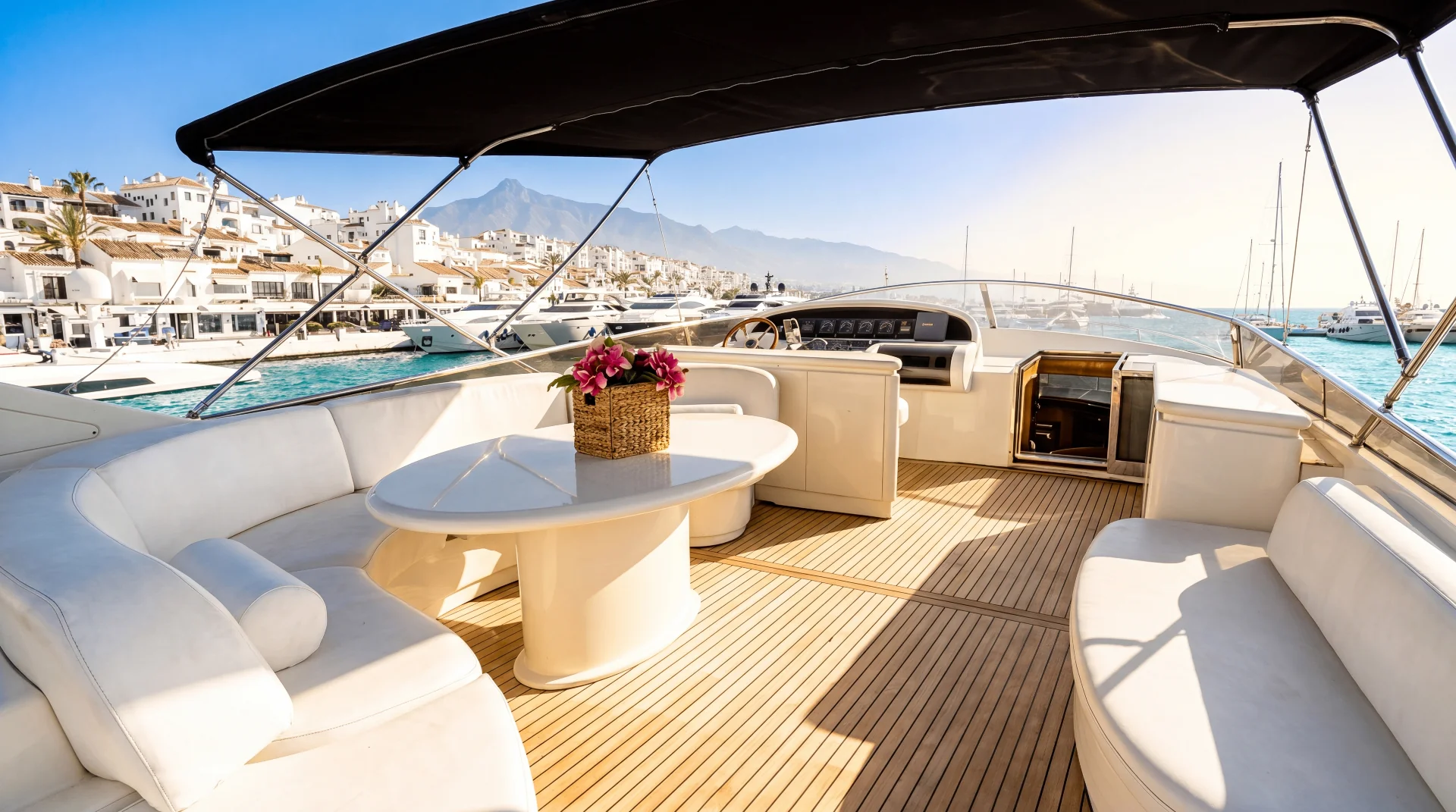 Luxury Antoga 90 motor yacht rental in Puerto Banús, Marbella – exclusive yacht charter