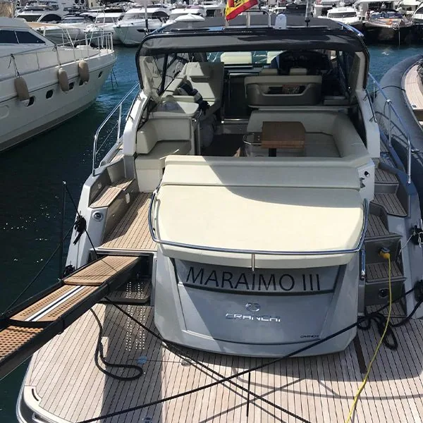 Luxury Cranchi M44 motor yacht rental in Puerto Banús, Marbella – exclusive yacht charter