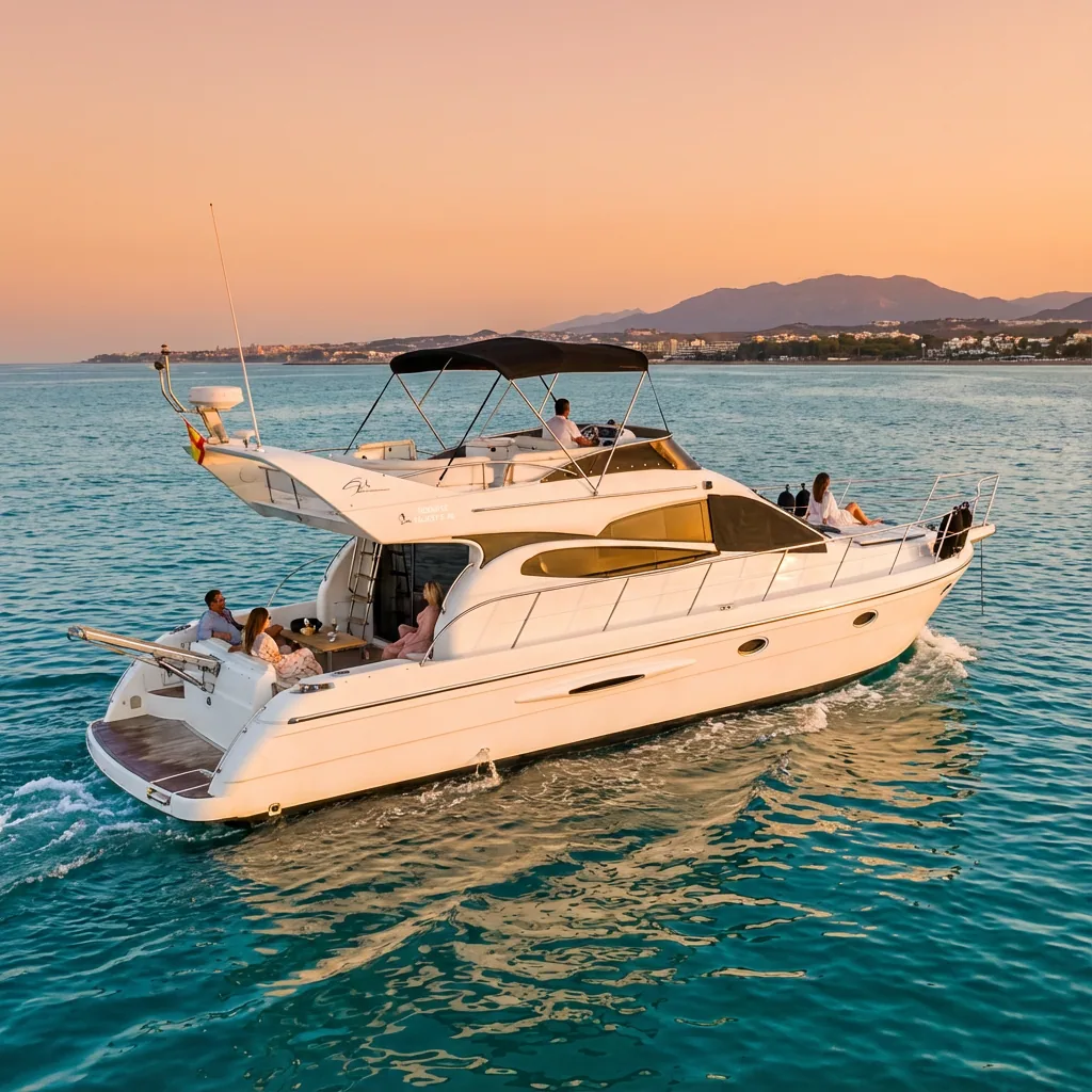 Alquiler de yate de motor de lujo DOQUEVE MAJESTIC 46 en Puerto Banús, Marbella vista exterior – charter exclusivo