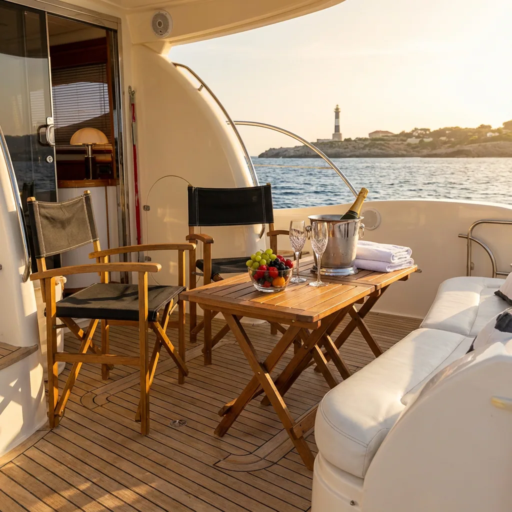 Luxury Doqueve Majestic 46 motor yacht rental in Puerto Banús, Marbella deck – exclusive yacht charter