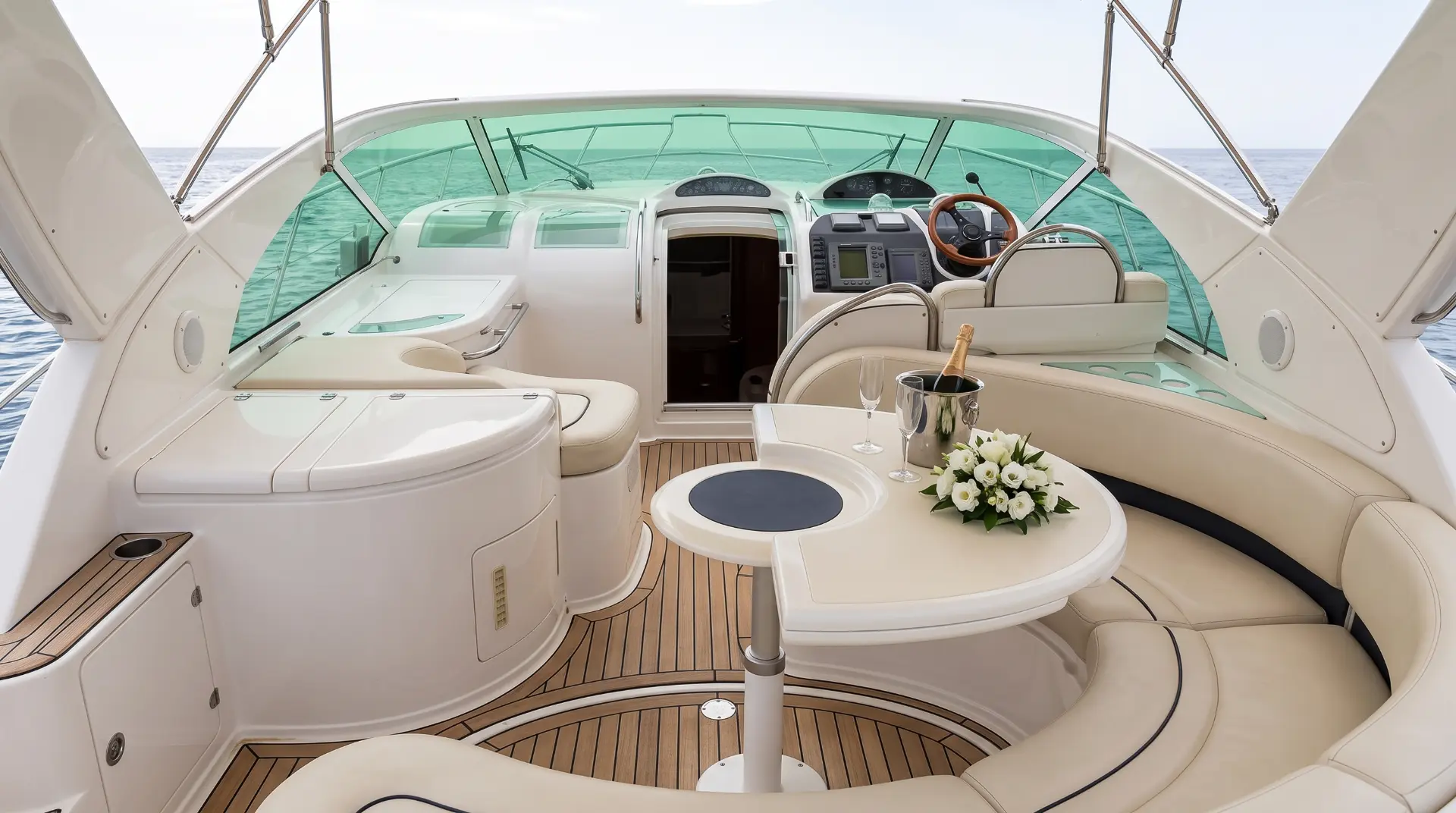 Luxury Fairline Targa 43 motor yacht rental in Puerto Banús, Marbella cockpit – exclusive yacht charter