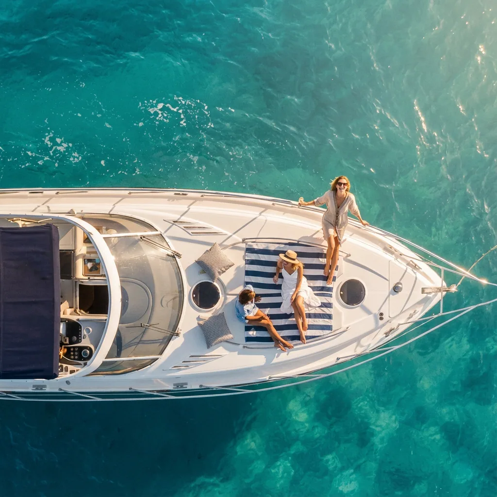 Luxury Fairline Targa 43 motor yacht rental in Puerto Banús, Marbella sun deck – exclusive yacht charter