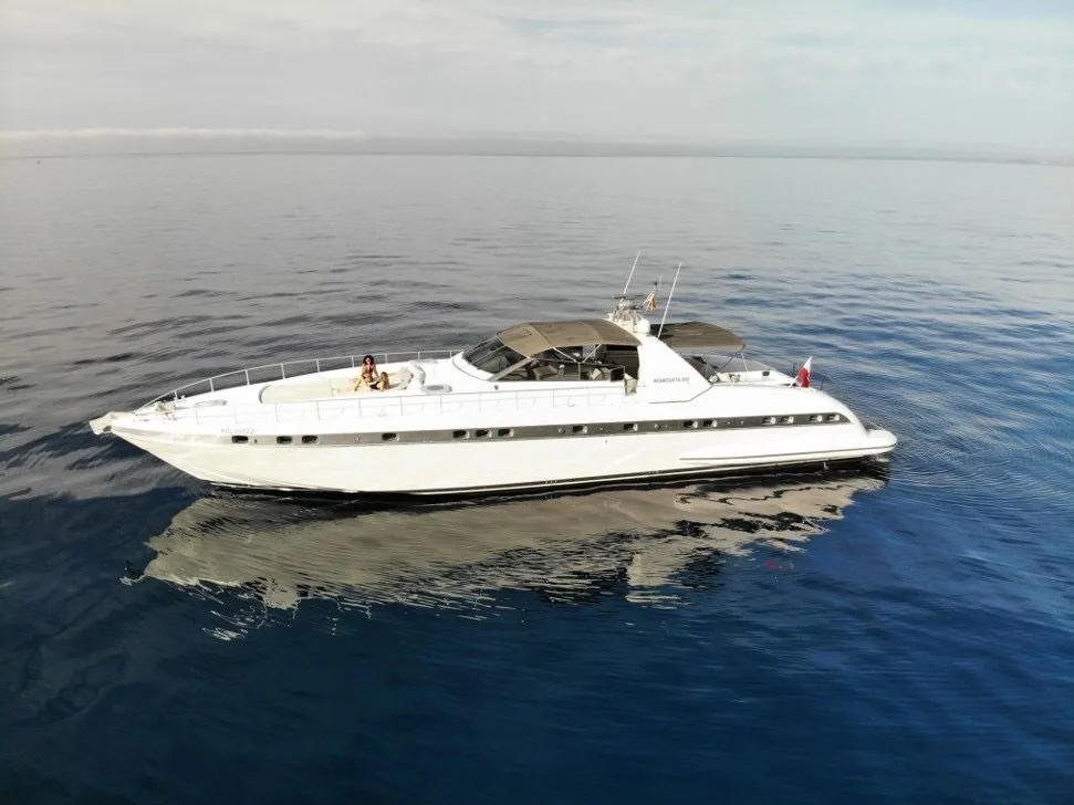 Luxury Mangusta 80 motor yacht rental in Puerto Banús, Marbella – exclusive yacht charter