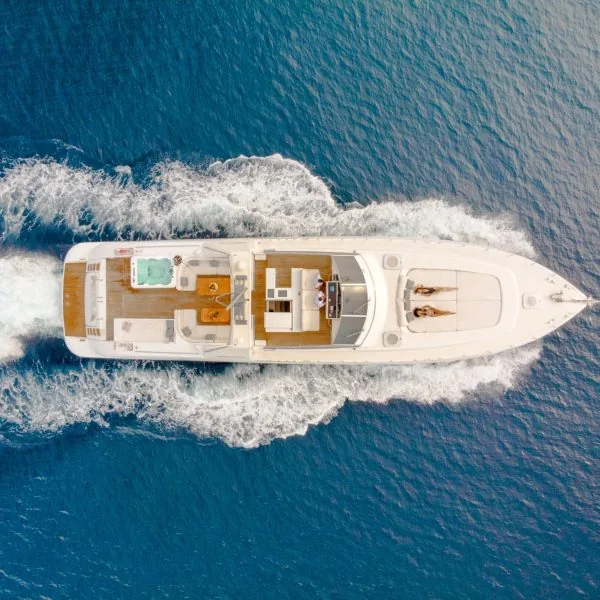 Luxury Mangusta 80 motor yacht rental in Puerto Banús, Marbella – exclusive yacht charter