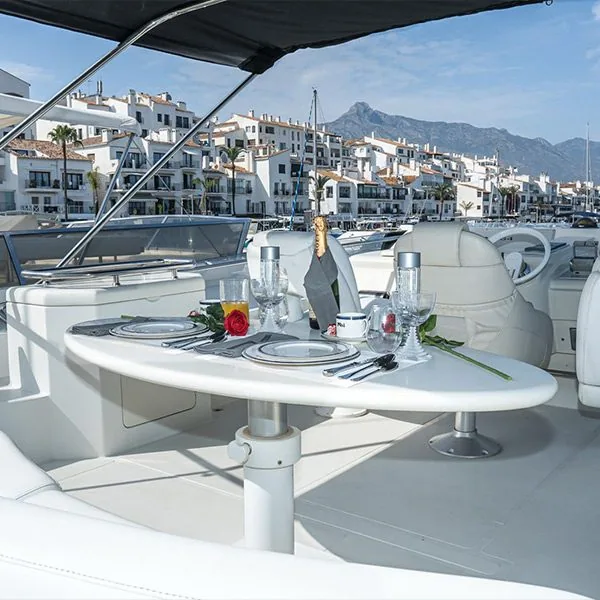Luxury Nuvari Dominator 64 motor yacht rental in Puerto Banús, Marbella – exclusive yacht charter
