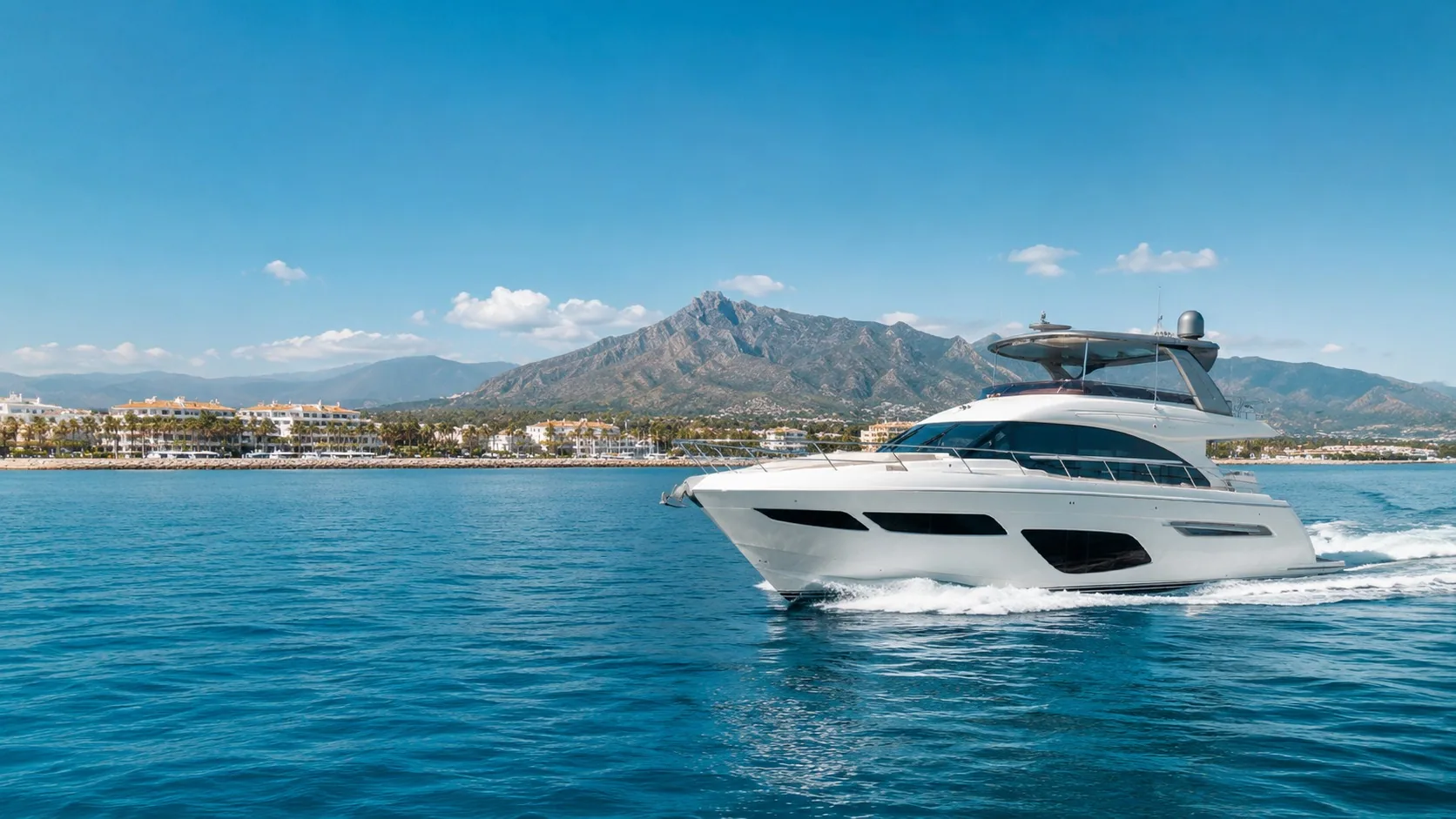Luxury Princess F70 motor yacht rental in Puerto Banús, Marbella – exclusive yacht charter