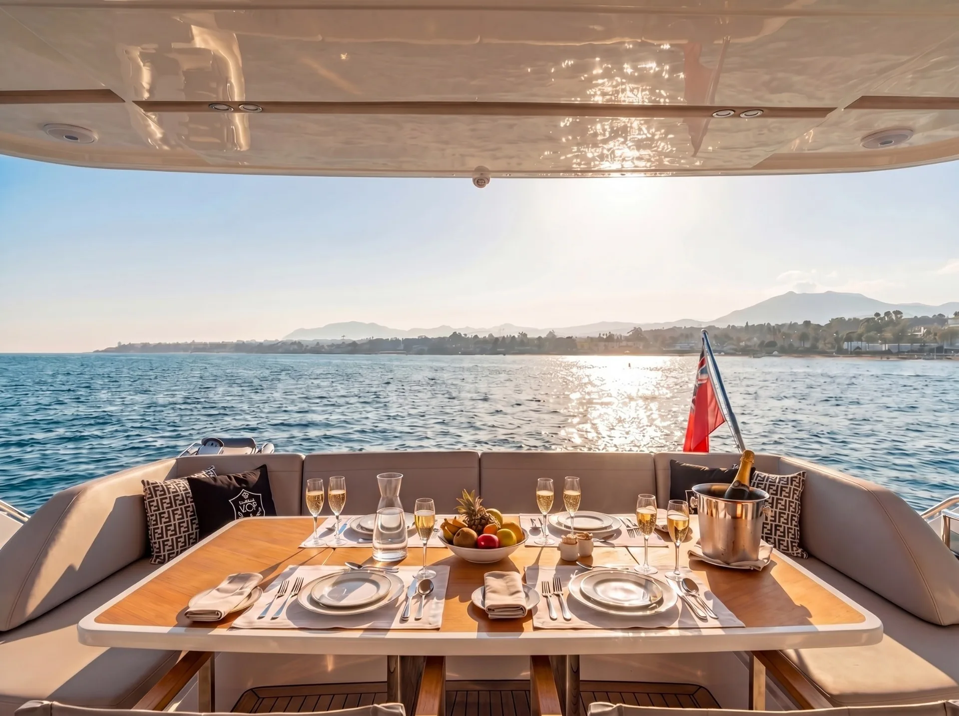 Luxury Princess F70 motor yacht rental in Puerto Banús, Marbella aft deck – exclusive yacht charter
