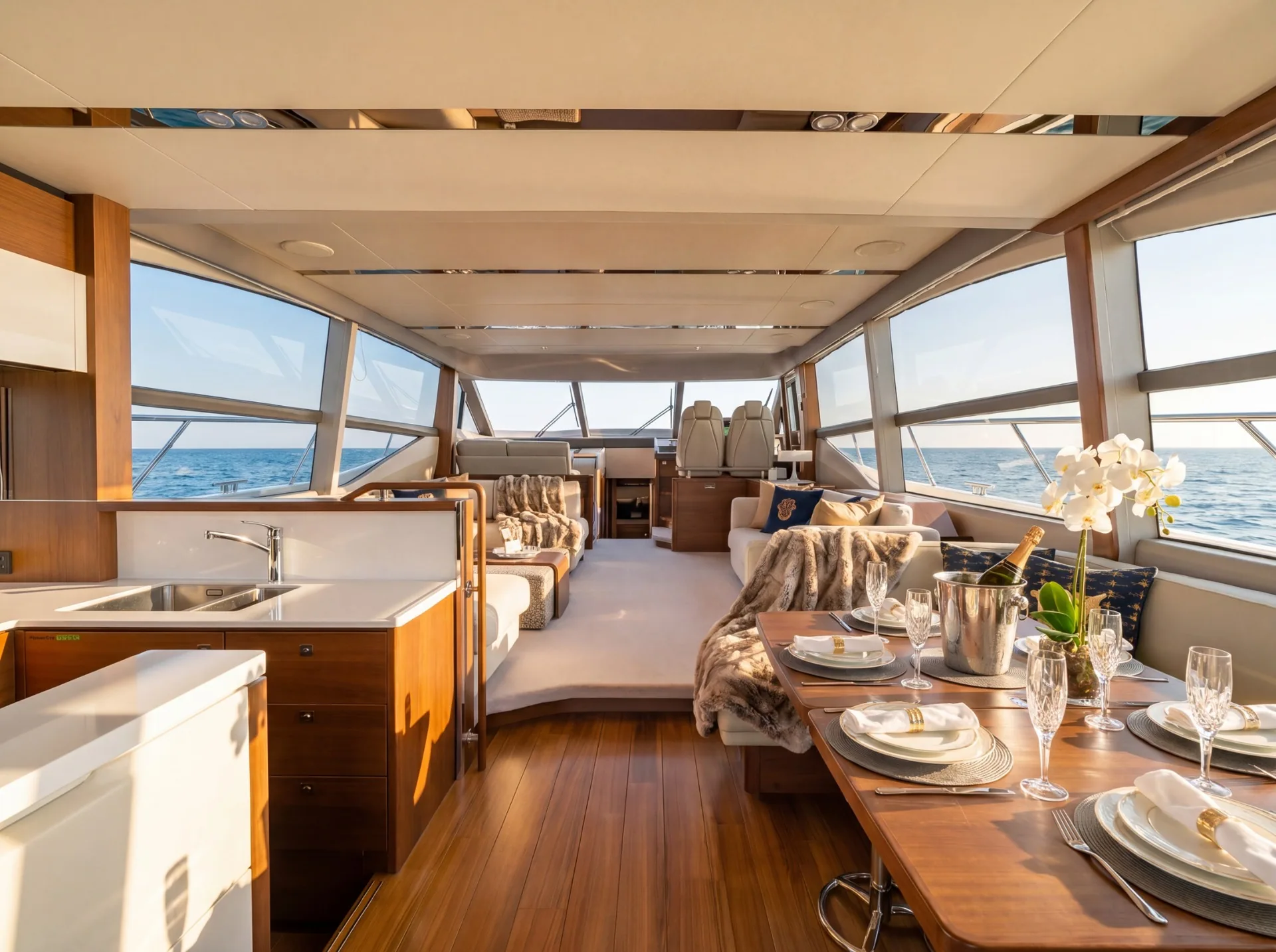 Luxury Princess F70 motor yacht rental in Puerto Banús, Marbella salon – exclusive yacht charter