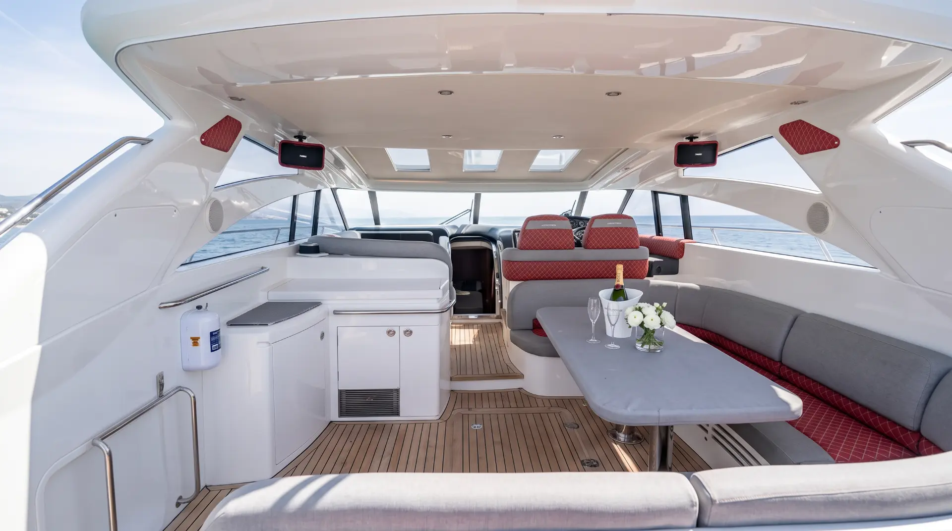 Luxury Princess V58 motor yacht rental in Puerto Banús, Marbella cockpit – exclusive yacht charter