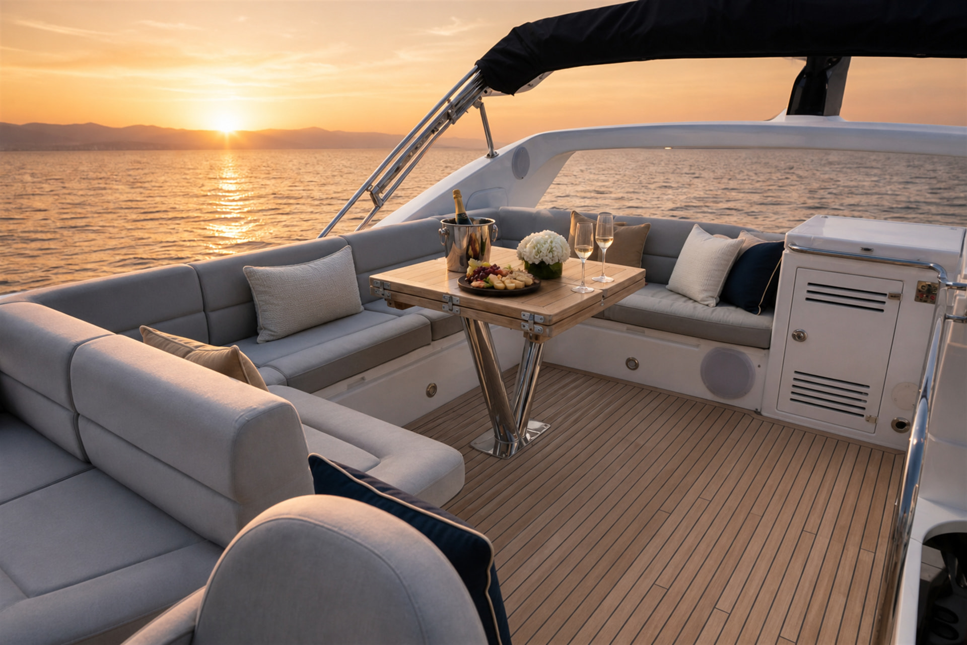 Luxury Sunseeker 68 motor yacht rental in Puerto Banús, Marbella cockpit – exclusive yacht charter
