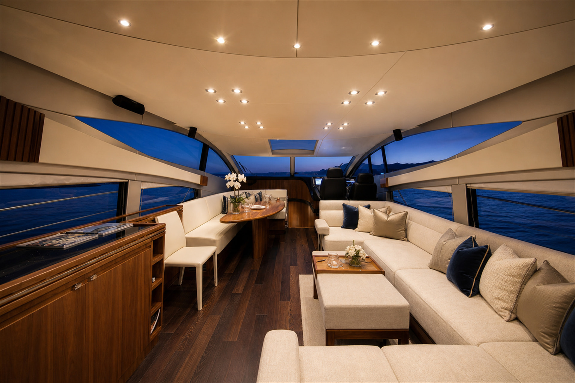 Luxury Sunseeker 68 motor yacht rental in Puerto Banús, Marbella interior – exclusive yacht charter