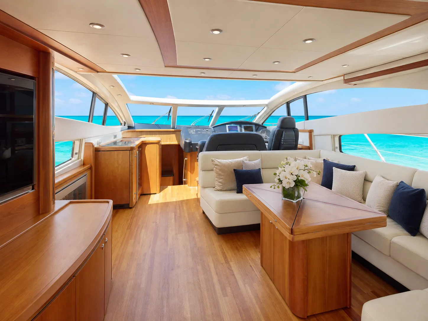 Luxury Sunseeker Predator 72 motor yacht rental in Puerto Banús, Marbella interior – exclusive yacht charter